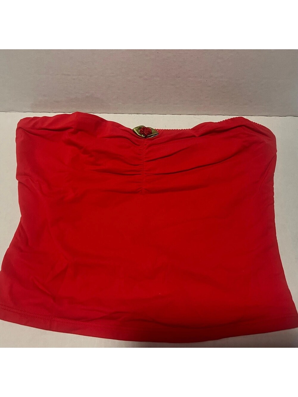 REORIA Bright Red Ruched Strapless Tube Crop Top XS [COPY]